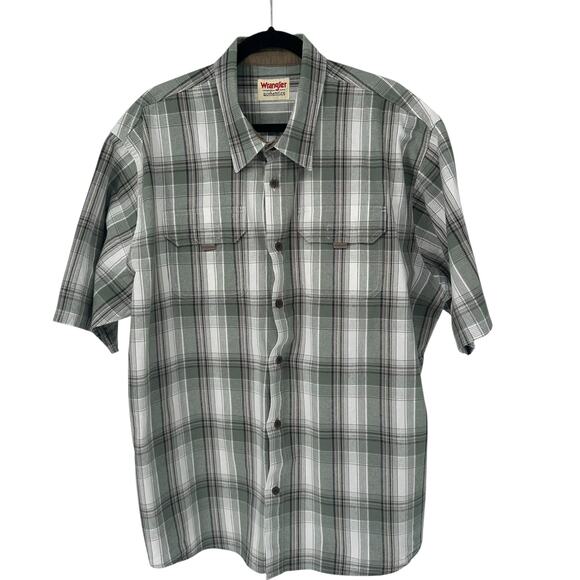 Wrangler Authentic Green White Plaid Short Sleeve Button Down Shirt 2XL - Picture 1 of 8